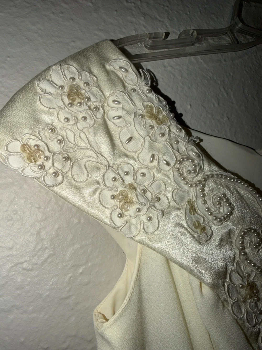 Vintage Off The Shoulder Wedding Gown with Pearl Beadwork - Picture 6 of 11